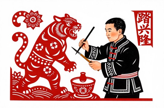 剪纸（踏虎凿花）-展庭百科汇